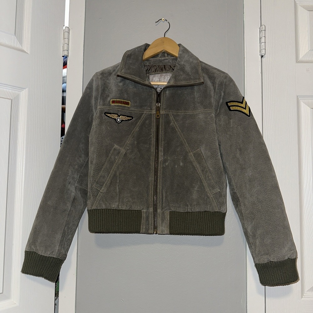 Wilsons Leather Aviator Suede Jacket With Patches Women's Medium Y2K